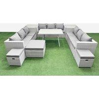 Fimous 12 Seat Patio PE Rattan Garden Furniture with 2 Side Tables 3 Stool in Light Grey