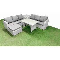 Fimous Rattan High Back Lounge Sofa Set with 3 Seater Sofa Side Table Stool in Light Grey