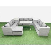 Fimous 10 Seat Patio PE Rattan Garden Furniture with Side Table Big Stool in Light Grey