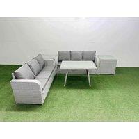 Fimous Rattan High Back Lounge Sofa Set with 3 Seater Sofa 2 Side Tables in Light Grey