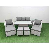 Fimous 9 PCs High Back Reclining Chair Sofa Dining Set Rising Table Stools in Light Grey