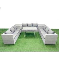 Fimous 9 Seat Patio PE Rattan Garden Furniture with 2 Side Tables Light Grey