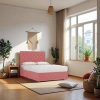 Knight Sleep Ellis Plush Bed Set With Mattress, 2 Drawers Same Side & 24Headboard in Pink | Size: Small Single
