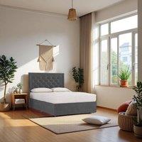 Knight Sleep Ellis Plush Bed Set With Mattress, 2 Drawers Same Side & 24Headboard in Grey | Size: Small Single