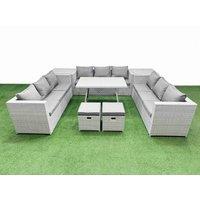 Fimous 11 Seat Patio PE Rattan Garden Furniture with 2 Side Tables 2 Stools in Light Grey