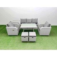 Fimous Reclining Chair 3 Seat Sofa Set Garden Furniture Set with Dining Table in Light Grey