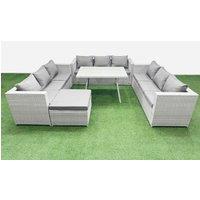 Fimous 10 Seat Patio PE Rattan Garden Furniture with Big Stool Light Grey