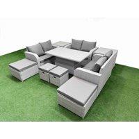 Fimous 10 PCs Rising Dining Table Set Inclining Love Sofa Seat Big Footstool in Light Grey