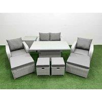 Fimous 9 PCs Rising Dining Table Set Reclining Chair Inclining Love Sofa Seat in Light Grey