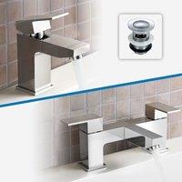 Nes Home Aldo Chrome Modern Set Of Basin Sink Mixer Tap & Bath Filler + Waste in Silver
