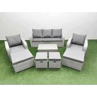 Fimous 8 PCs Rectangular Coffee Table Set Reclining Chair Inclining Sofa Seat in Light Grey