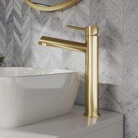 Balterley Bathroom High-Rise Mono Basin Mixer Tap, Brushed Brass, 52mm in Metallics