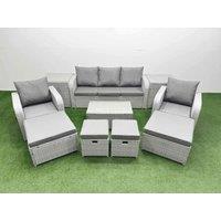 Fimous 10 PC Rectangular Coffee Table Set Reclining Chair Inclining Sofa Seat in Light Grey