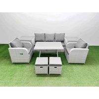Fimous Reclining Chair 3 Seat Sofa Set Garden Furniture with Dining Table in Light Grey