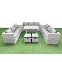 Fimous 11 Seat Patio PE Rattan Garden Furniture with 2 Small Stool Light Grey