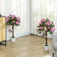 OUTSUNNY Set of 2 90cm Artificial Rose Tree, Fake Decorative Plant in Purple
