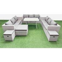 Fimous 12 Seat Patio PE Rattan Garden Furniture with 3 Stool Light Grey