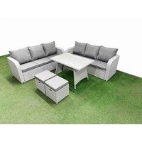 Fimous Rattan High Back Lounge Sofa Set with 3 Seater Sofa 2 Small Stool in Light Grey