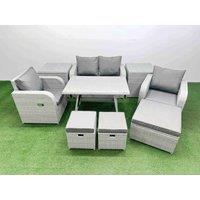 Fimous PE Wicker Rattan Garden Furniture Set Reclining Chair Love Sofas in Light Grey