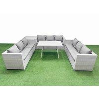 Fimous 9 Seat Patio PE Rattan Garden Furniture with Side Table Light Grey