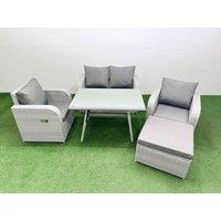 Fimous Light Grey PE Wicker Rattan Garden Furniture Set Reclining Chair Sofas