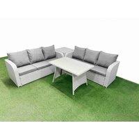 Fimous Rattan High Back Lounge Sofa Set with 3 Seater Sofa Side Table in Light Grey