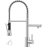Blylund Kitchen Sink Mixer Tap with Two Spouts, Pull Out Sprayer in Silver