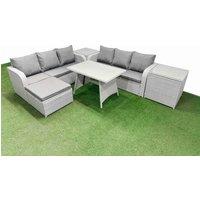 Fimous Rattan High Back Lounge Sofa Set with 3 Seater Sofa 2 Side Tables in Light Grey