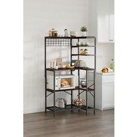 Living and Home L-Shaped Corner Kitchen Bakers Rack Microwave Shelf with Power Outlets in Black