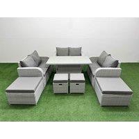 Fimous 8 PCs Rising Dining Table Set Inclining Love Sofa Seat Big Footstool in Light Grey