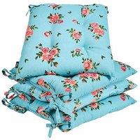 Dibor Set of 4 Floral Blue Summer Outdoor Garden Chair Seat Pad Cushions W40 x L40cm | Size: 40 cm x 40 cm