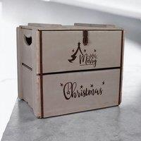 Minster Merry Christmas Box - Wood - L36 x W42 x H30 cm - Rustic Grey | Size: 1 Pack