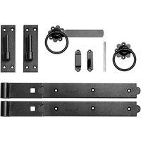 Burbage Iron Craft 18 Inch Single Gate Fittings Set Hook & Band Hinge, Latch - Black