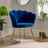 Home Source Boucle Fabric Scallop Shell Chair Wing Back Armchair Sofa Gold Legs in Navy