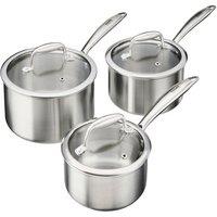 Cooks Professional 3 Piece Tri-Ply Saucepan Set with Lids for All Hobs - 14, 16 & 18cm in Silver | Size: 3 Pack