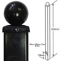 Burbage Iron Craft Sq. Ball Top Concrete-In Blank Post, Any Low Gates L50 x W50 x H1800mm in Black