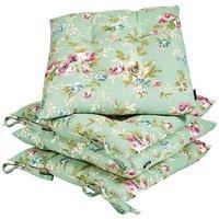 Dibor Set of 4 Floral Green Summer Outdoor Garden Chair Seat Pad Cushions W40 x L40cm | Size: 40 cm x 40 cm