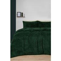OHS Thermal Soft Teddy Fleece Duvet Cover Bedding Set in Dark Green | Size: King