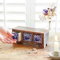 Paper High Hand Painted Blue Floral Ceramic 3 Drawer Chest