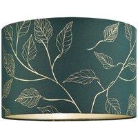 Happy Homewares Modern Forest Green Cotton Fabric Drum Lamp Shade with Gold Foil Floral Design in Dark Green | Size: 12 inches