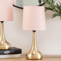 ValueLights Teardrop Pair of Fabric Shades Brushed Gold Bedside Touch Table Lamps in Baby Pink