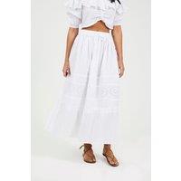 Brave Soul Women's Tiered Maxi Skirt With Embroidery in White | Size: XL