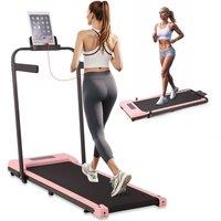 Obasyhig 2 in 1 Foldable Home Fitness Walking Running Treadmill With Handrail in Pink