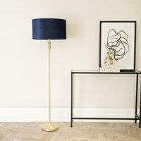 ValueLights Maggie Gold Candlestick Floor Lamp with Velvet Lamp Shade in Navy