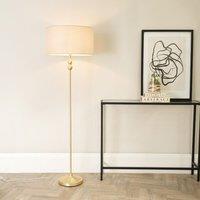 ValueLights Maggie Gold Metal Candlestick Floor Lamp with Fabric Lamp Shade & LED Bulb in Natural