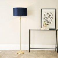 ValueLights Maggie Gold Candlestick Floor Lamp with Velvet Lamp Shade & LED Bulb in Navy