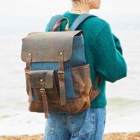 Paper High Buffalo Leather & Blue Canvas Backpack