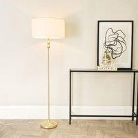 ValueLights Maggie Gold Metal Candlestick Floor Lamp with Fabric Lamp Shade in White
