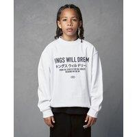 Kings Will Dream Boy's Studio Kids' Stacked Crew Sweat - 100% Cotton Oversized Sweatshirt with Soft-Touch Print in White | Size: 10-11 Years