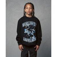 Kings Will Dream Boy's Studio Worldaround Kids' Crew Sweat - 100% Cotton Oversized Graphic Sweatshirt in Black | Size: 12-13 Years